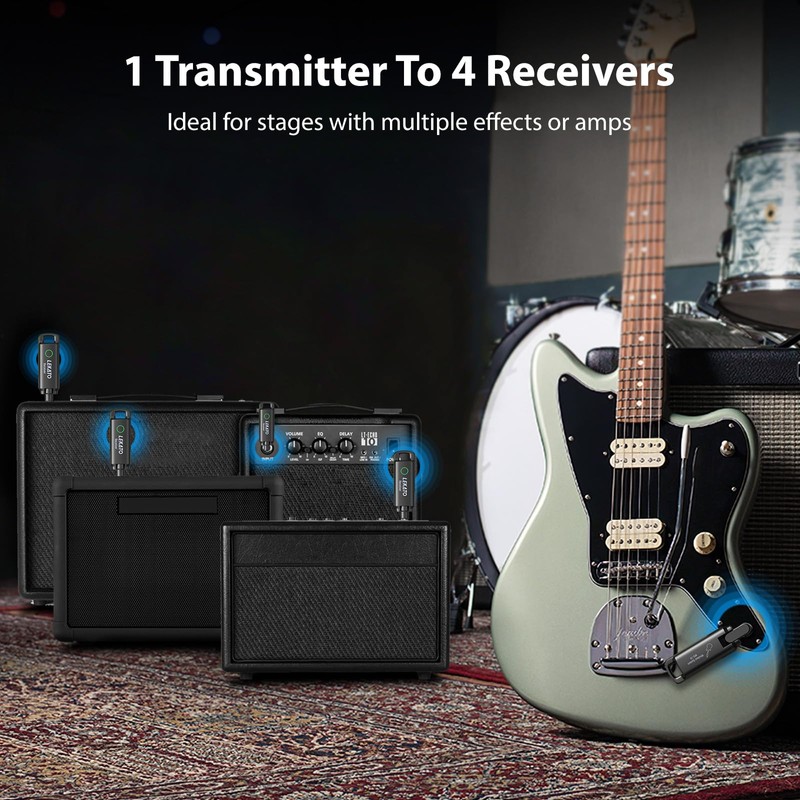 LEKATO Wireless Guitar System UHF Wireless Guitar Transmitter Receiver Rechargeable