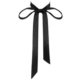 Gsyziux Ribbon Bow Ties for Women, Self-tie Womens Tie Satin Girls Bowtie Solid Color Necktie School, Wedding, Party (Black)