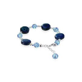 Gem Avenue Dyed Abalone with Blue Austrian Crystals 7 inch Handmade 925 Sterling Silver Bracelet for Women