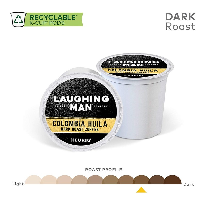 Laughing Man Colombia Huila Coffee Single-Serve K-Cups for Keurig Brewers,
