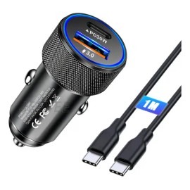 Cargador Para Carro Cargador Carro Auto 48w Rápida Cargador De Coche Vehículo Tipo C Pd 30w Y Qc 3.0 Usb A 18w Con 1m Tipo C Cable Negro Jeeyee