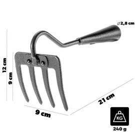 KADAX Carbon Steel Garden Rake, Hand Rake with 4 Prongs, Potato Hoe for Aerating and Loosening Soil, Garden Tool without Handle, Garden Accessories