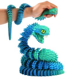 HIAPRIL 3D Printed Viper,3D Printed Snake Toy,3D Printed Animal, Fingertip 3D Printed Toys for Autism Hyperactivity Disorder-Home Office Decor Executive Desk Toys (Blue-Green, 23.63 in)
