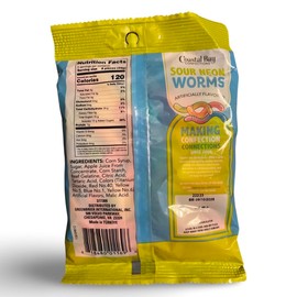 Sour Neon Gummy Worms by Coastal Bay Confections - 6 Oz - Approx 40 Pieces