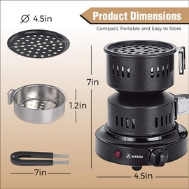 AHADU Premium Electric Charcoal Burner Coconut Coal Starter Hibachi Smart Overheating Control. Instant Coal Disk Tablet Fire Starter. Perfect Stove for Outdoor camping BBQ -Comes with Free Tong/Handle