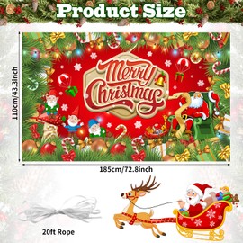 Merry Christmas Decorations Banner, Red Xmas Backdrop Banner with Santa Claus Gnome Gifts Hanging Poster Sign for Outdoor Inside Wall Holiday Background New Year Party Decor Supplies, 72.8x43.3 Inch