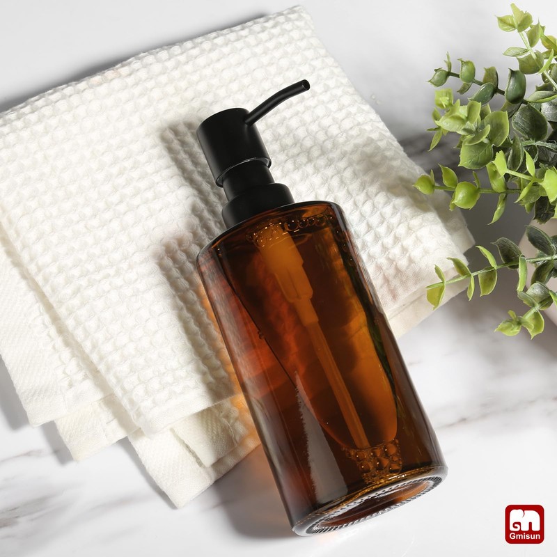 GMISUN Amber Glass Soap Dispenser, Hand Soap Dispenser for Bathroom,