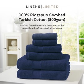 Linens Limited - Hand Towel for Bathroom and for Kitchen, Great as Face Towel, Guest Towel, and More, Turkish Cotton, Soft and Luxurious, Super Absorbent, Machine Washable (Navy Blue)