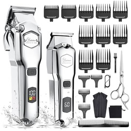 Hatteker Haarschneidemaschine Profi akku Haarschneider Herren Haartrimmer Langhaarschneider Herren Bartschneider Barttrimmer Wasserdichter (Silver)