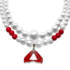 Beautiful Women sorority society 1913 Hand metal pendant red element multi-layer simulated pearl necklace choker