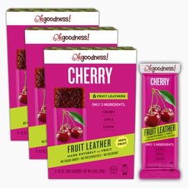 Oh Goodness! Fruit Leather Cherry 3 Pack= 18 Count. No Sugar Added, No Preservatives, No Coloring, All Natural