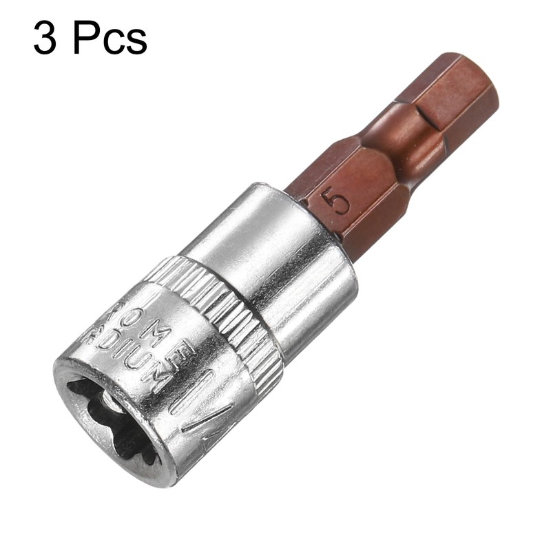 sourcing map 3pcs H5 Hex Bit Socket 1/4" Square Drive
