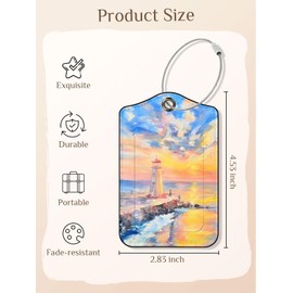 Seorsok 2Pcs Luggage Travel Tags for Suitcases,Oil Painting - Lighthouse PU Leather Name Tag with Privacy Cover&ID Label Address Card and Durable Metal Ring Suitable for Men Women Handbags Backpack