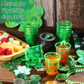 24 Pcs St. Patrick's Day Shot Glass on Beaded Necklace Plastic Shot Necklace Cups St. Patrick's Day Shot Glass Necklaces for Irish Birthday Wedding Festival Parade Favor