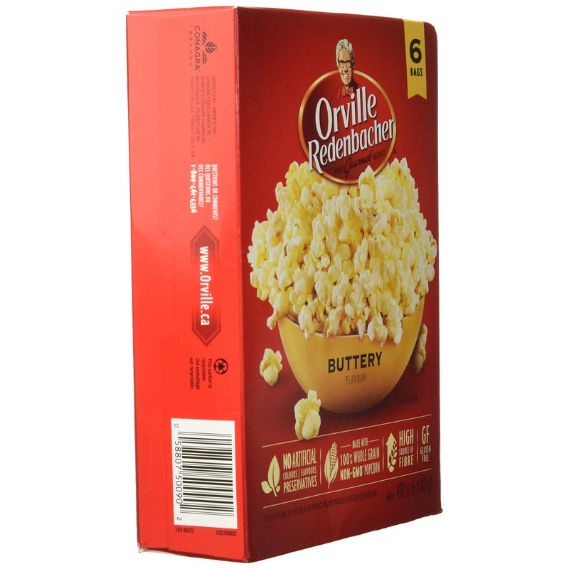 Orville Redenbacher's Buttery Flavor Popcorn, 492g/17.4oz Box, (6ct x 82g)