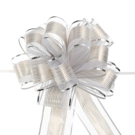 Unifizz 20pcs 7 Inch Silver Pull Bows Large Striped Gift Bows for Wedding Baskets Presents Christmas Party Decoration