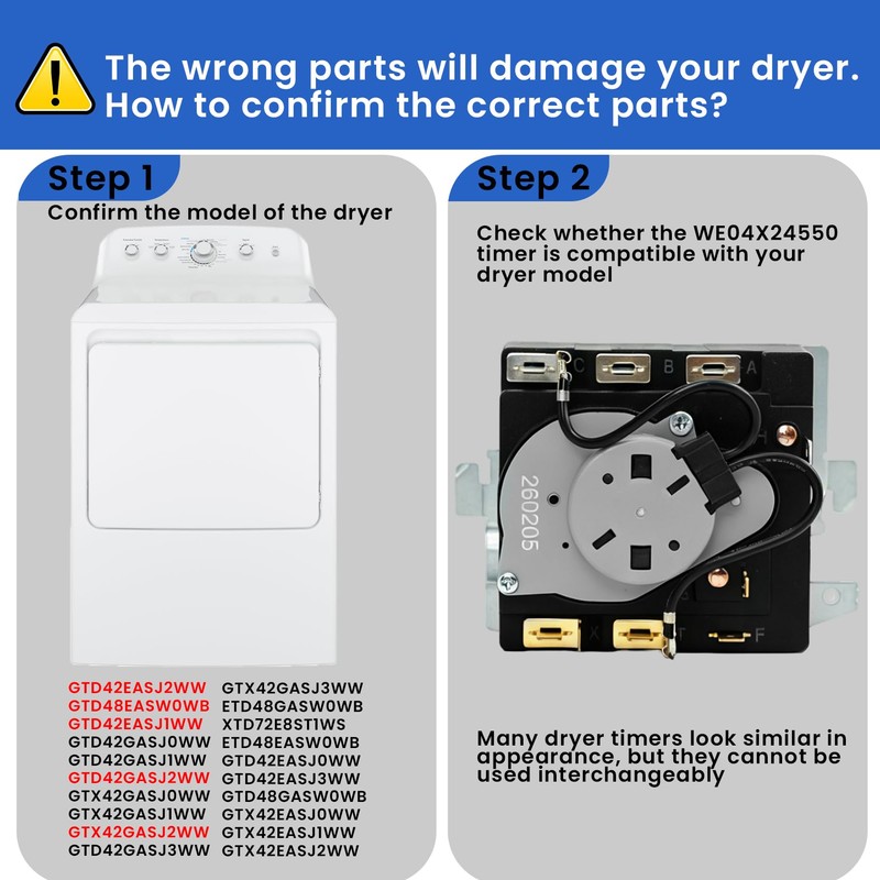 WE04X24550 Dryer Timer Compatible with GE Timer GTD42EASJ2WW GTD48EASW0WB