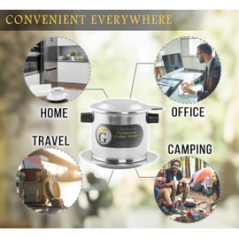 Vietnamese coffee maker filter set, French press style pour-over coffee dripper, Portable 1-cup single-serve reusable coffee press, 8oz medium (1)