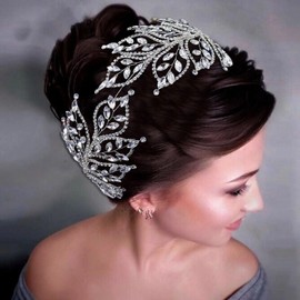 WEZTEZ Bridal Headband for Wedding Rhinestone Bride Hair Pieces,Crystal Lengthen Wedding Hair Accessories for Bride Bridesmaid-Sliver