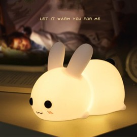 ANGKMA ANGKMA Nachtlicht Kinder, 7 Farben LED Nachttischlampe Babyzimmer, Silikon Stilllicht Dimmbar Touch fr Geschenke fr M?dchen, Cute Nachtlampe Kinderzimmer (Kaninchen)