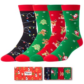 HAPPYPOP Christmas Gifts Stocking Socks For Men Women - Secret Santa Socks Xmas Stocking Stuffers for Him And Her,Christmas Stocking 4 Pack