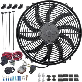 American Volt 16-17" Inch 180W Motor Electric Engine Radiator Cooling Fan 32-248'F Adjustable Temperature Thermostat Controller Switch Relay Wiring Kit for Car Truck