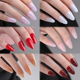 Press on Nails Almond Short, White Light Violet Purple Ruby Dark Red Nude Pink Brown Shimmer Glossy Soft Gel Press on Nails for Gift, Reusable Stick on Nails with Glue in 15 Sizes 180Pcs Fake Nail Kit