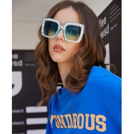 FEISEDY Women Sparkling Crystal Sunglasses Oversized Square Thick Frame B2283
