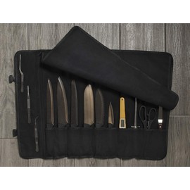 Asaya Canvas Chef Knife Roll Bag - 10 Knife Slots and a Large Zipper Pocket - Durable 10oz Canvas Knife Case with an Adjustable Shoulder Strap - Knives not Included