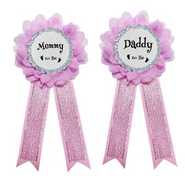 Chicelite Daddy to be & Mommy to be Corsage Pins Kit, Baby Shower Photo Props New Dad Mom Gifts Rosette Button for Gender Reveals Party Celebration, Pink