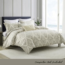 Uniclinens Damask Duvet Cover Queen - Greenish Gray and Beige 100% Cotton Duvet Cover Set with Zipper Closure & 8 Ties, 3pcs Include 1 Duvet Cover (90"x90") & 2 Pillowshams (20"x26"), No Comforter