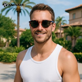 Karsaer Vintage Sunglasses Polarised Women Men Retro Round Glasses TR90 Frame UV400 Protection 5170, Tortoiseshell/Green