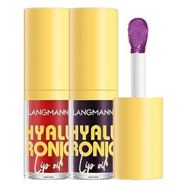 LANGMANNI Hyaluronic Acid Lip Oil,Hydrating and Nourishing Lip Gloss,Lightweight & Non-Sticky,Tinted Lip Glow Oil.(#3 Cherry+#5 Blueberry)
