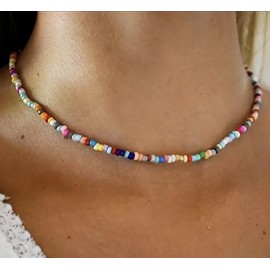 Perlenkette bunt kurz verstellbar Sommer Boho Style Kinder Damen handmade gold