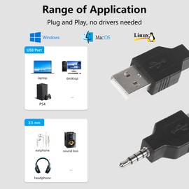SinLoon USB to 3.5mm Jack Audio Adapter 4 Pin 3.5mm Male to Micro USB Male Car AUX Audio Output Converter with PC Macbook PS Headset Speaker Pack of 5