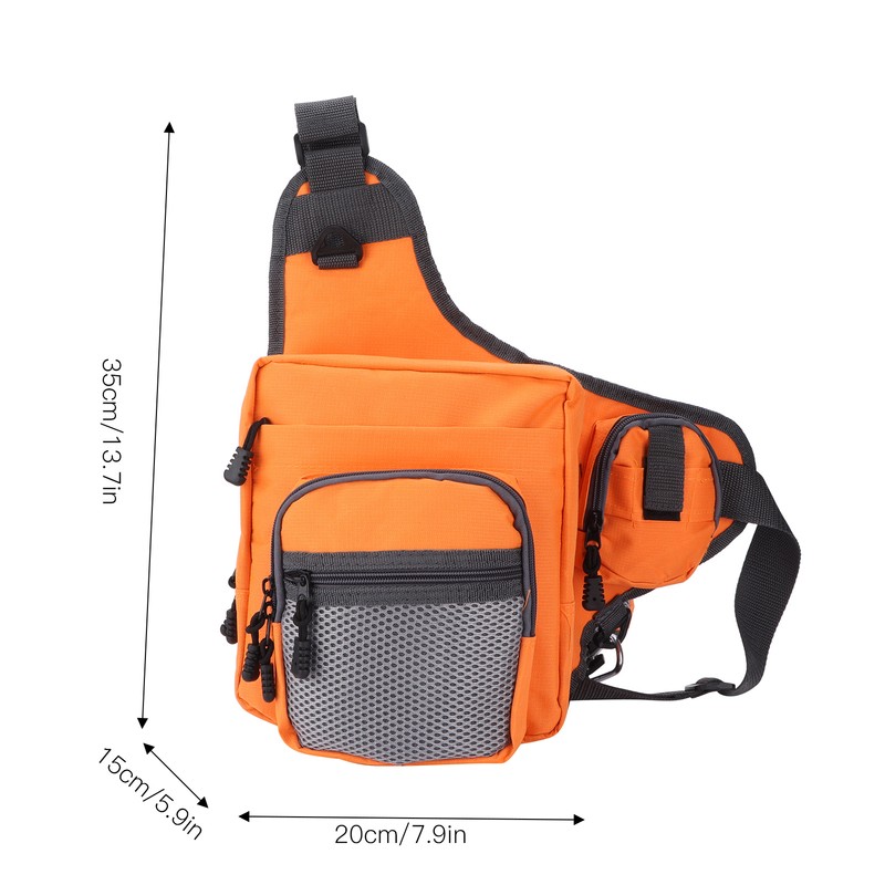 Polyester Multifunctional Fishing Tackle Crossbody Bag with Adjustable Shoulder Straps(Orange
