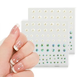 LuxemaR 2 Sheets 5D Pearl&Zirconia Nail Stickers for Nail Art Self-Adhesive plasticpearl&Zirconia Design Stickers Luxury Nail Art Deals Summer for Women Girls, Manicure Decoration​ (PEARLSTAR)