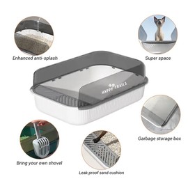 Cat Litter Box – Large Tidy Open Box with Scoop, Easy to Clean and High-Durability Box for Indoor Cats, Cute Premium Looking Litter Box with High Sided Walls and Detachable for Travel Use