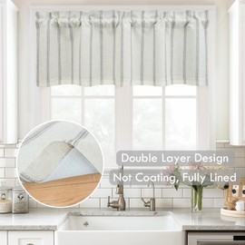 DriftAway Farmhouse Linen Lined Valance Double Layer Thermal Insulated Room Darkening Blackout Window Valances 3 Inch Rod Pocket Vertical Striped Kitchen Valance for Bathroom Single 52 x 24 Inch Gray