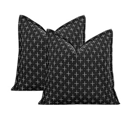 18x18 Texture Pillow Covers Set of 2 Black Vintage Couch Pillow Case Outdoor Cozy Farmhouse Pillowcase for Sofa Bed Chair Living Room (Cover ONLY)