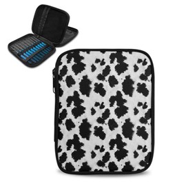 Vanideaoty Cow Pattern Crochet Hook Case with Web Pockets Knitting Needle Case Portable Crochet Storage Organizer Empty for Travel