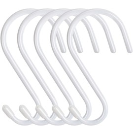 JatilEr Pack of 5 S Hooks, Large, White Rubberised 14 cm Hooks for Hanging, Anti-Rust Metal Hooks for Hanging, Maximum Load 30 kg, S-Shape Hanging Hooks for Clothes Rail, Kitchen Rail in Bedroom,