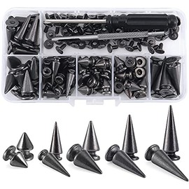 YORANYO 70 Sets Mixed Shape Spikes and Studs Assorted Sizes Spike Studs for Clothing Gun Metal Screw Back Bullet Tree Studs and Spikes Rivet for Leather Craft Clothing Shoes Belts Bags Dog Collars