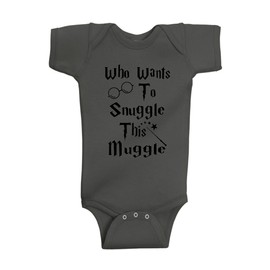 Aiden's Corner - Who Wants To Snuggle This Muggle - Funny Baby Boy & Girl Clothes (0-3 Months, Charcoal)