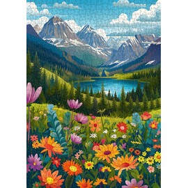 Landscape Puzzles for Adults 1000 Pieces, Flower Mountain Puzzle Art, Lake Scenic Jigsaw Puzzles for Adults