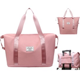 INVODA Travel Duffel Bag For Women and Men Waterproof Expandable Weekender Overnight Bag Carry on Tote Bag Dry Wet Separation Swim Sports Travel Gym Bag (Light Pink)