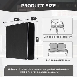 PNP FKJP 2 Pack Outdoor Chair Cushion 20" X 20" X 4", Waterproof Outdoor Seat Cushions with Non-Skid Ties, Black (Cushion + Cover)