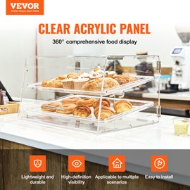VEVOR VEVOR Pastry Display Case, 2-Tier Commercial Countertop Bakery Display Case, Acrylic Display Box with Rear Door Access & Removable Shelves, Keep Fresh for Donut Bagels Cake Cookie, 20.7"x13.2"x11.9"