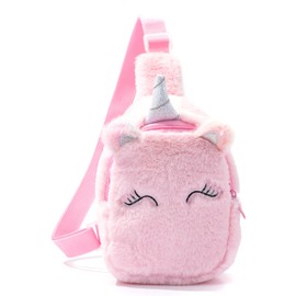 Kids Crossbody Bag Kids Sling Bags, Small Plush Sling Bag for Kids Travel Bag for Kids, Unicorn Sling Bag for Girls (Pink)