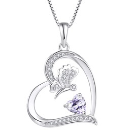 FJ Heart Butterfly Necklace for Women 925 Sterling Silver Alexandrite Necklace June Birthstone Pendant Jewelry Gifts for Wife Girlfriend Mom Daughter